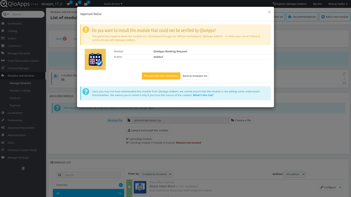 The module could not be verified notice
