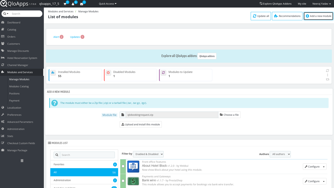 Uploading QloApps Booking Request in Modules and Services
