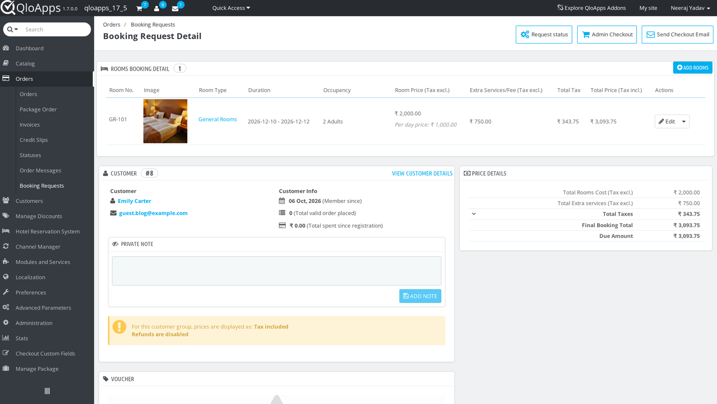 Booking Request Detail after approval