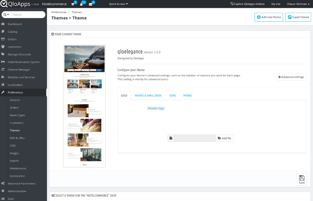 Active Theme Configuration Screen