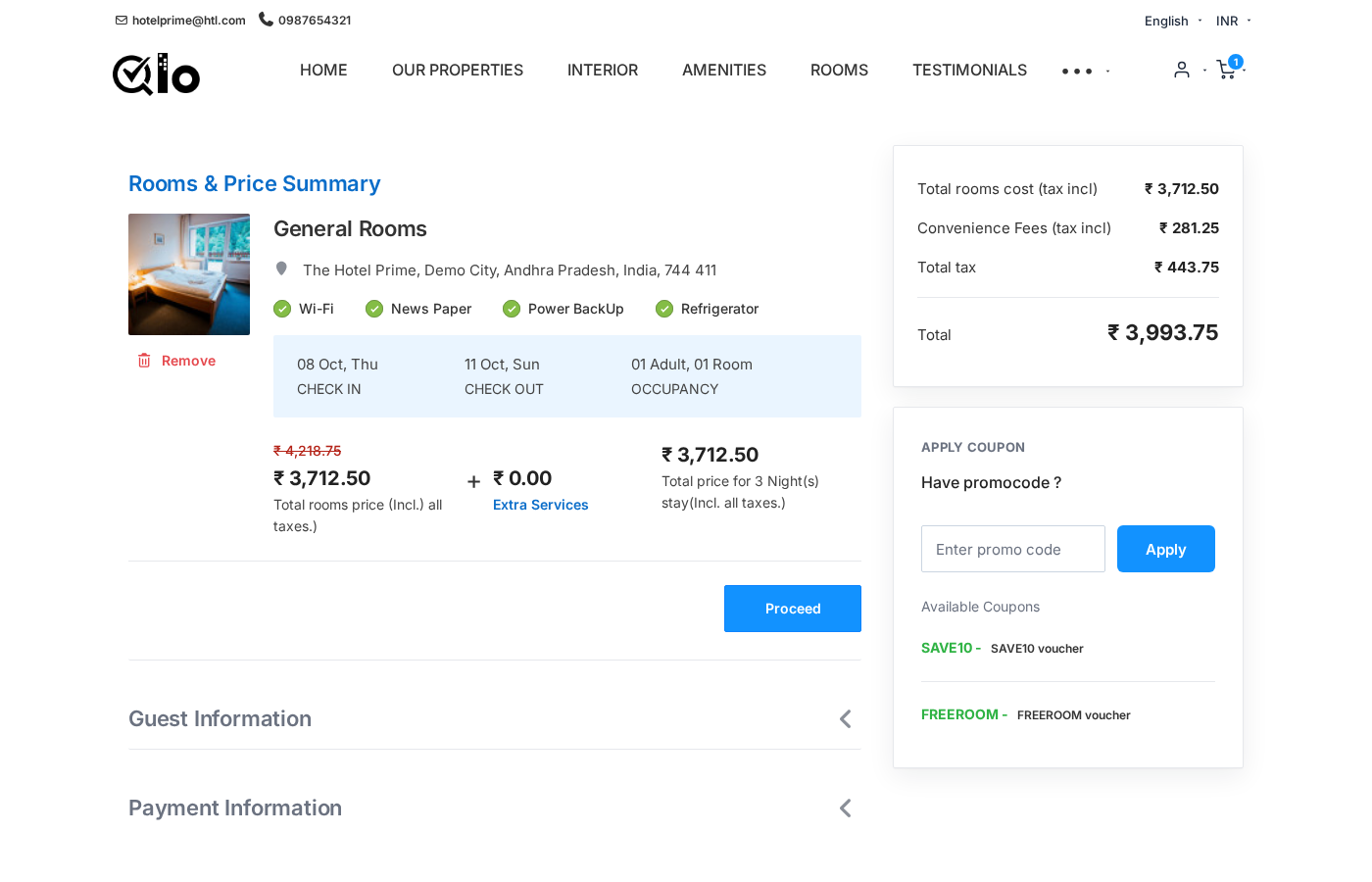 Booking Summary Screen