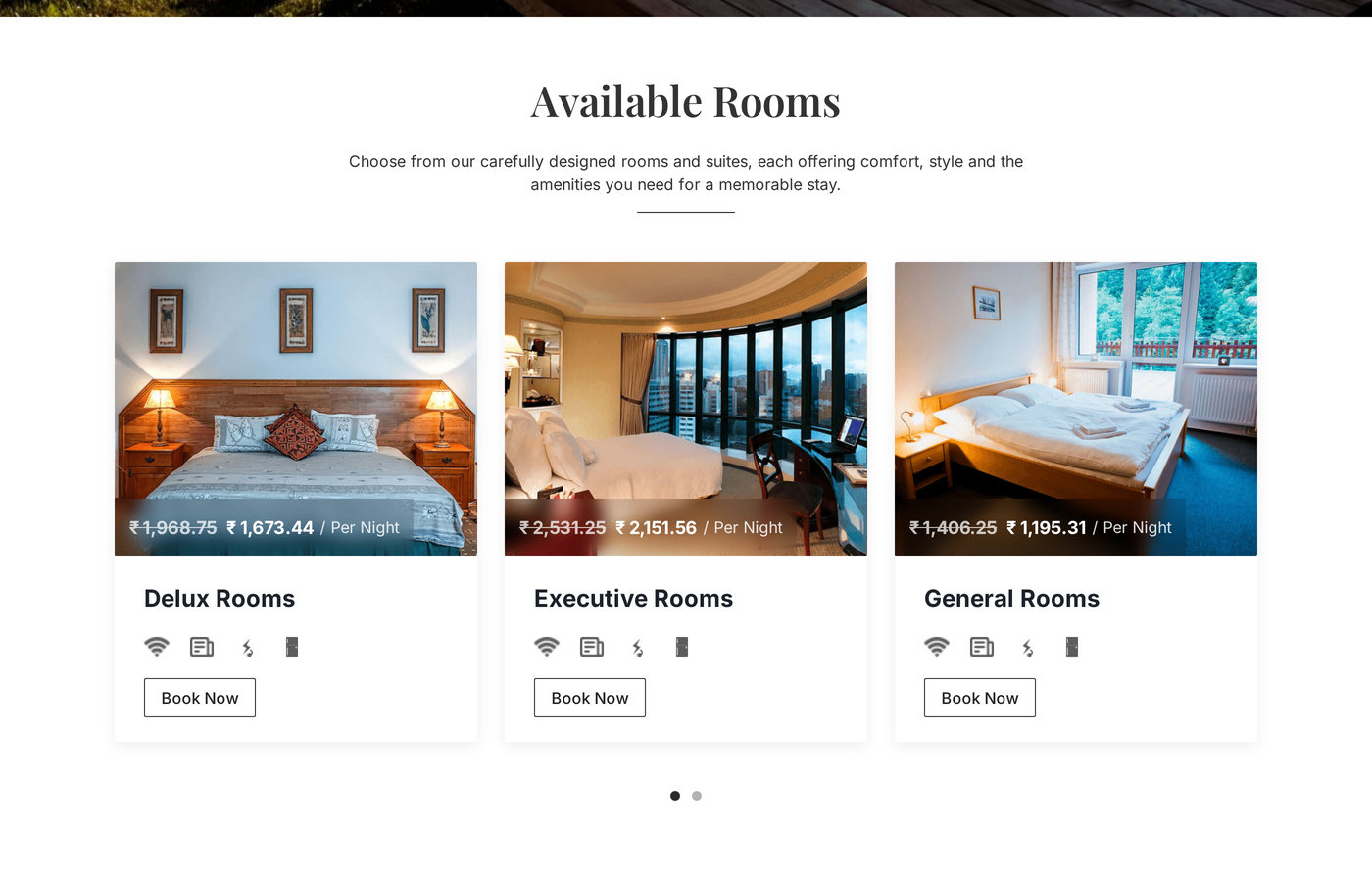 Available Rooms Carousel on Homepage