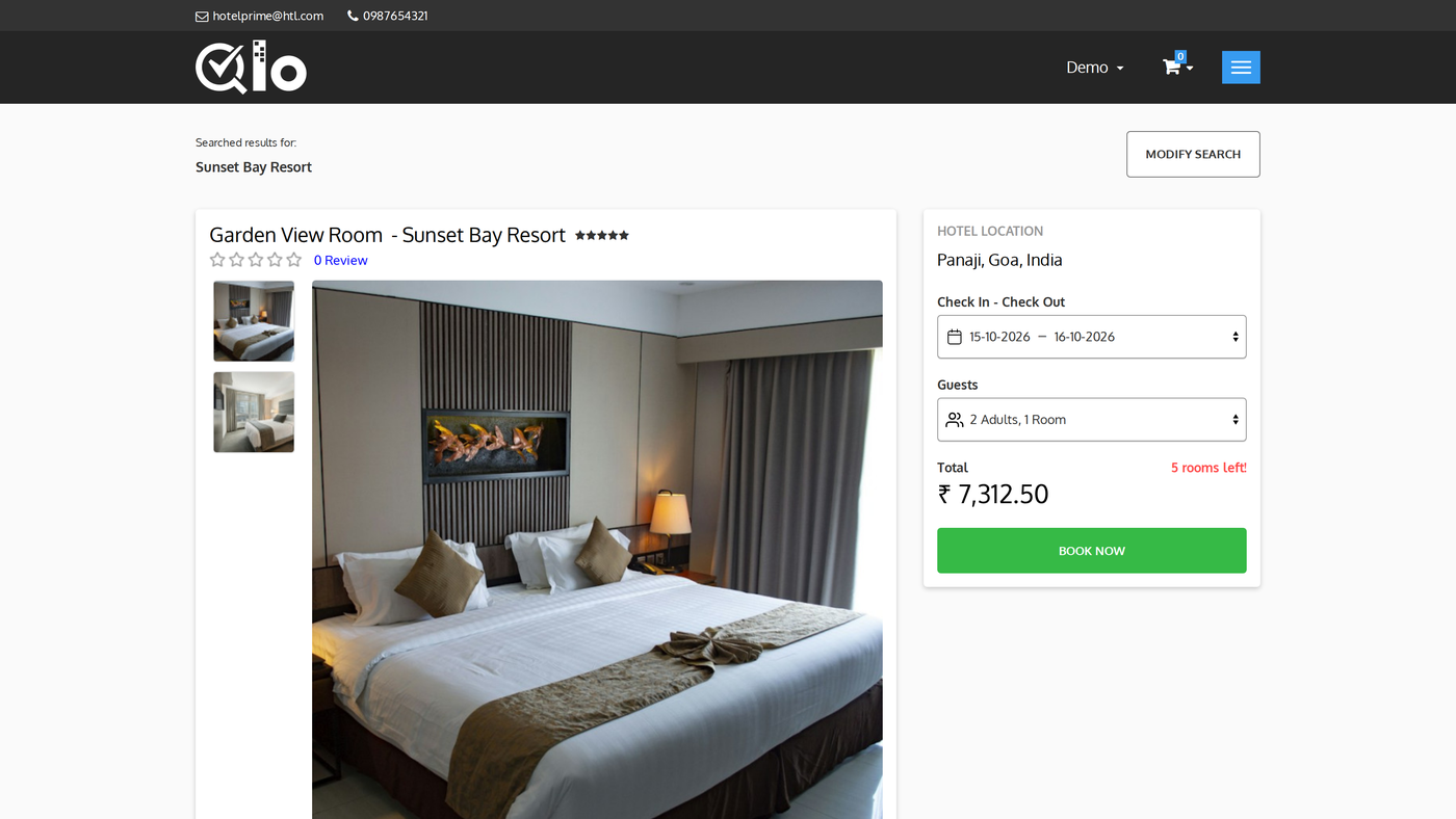 Room type page with the Modify Search button