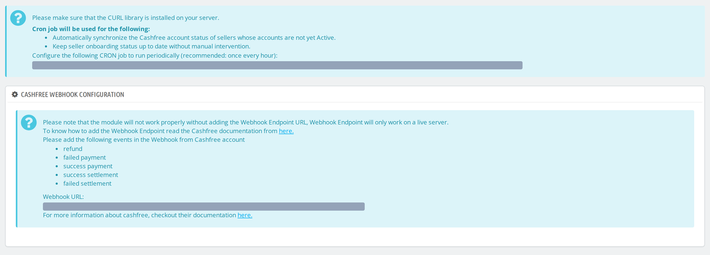 Cron job and webhook information boxes