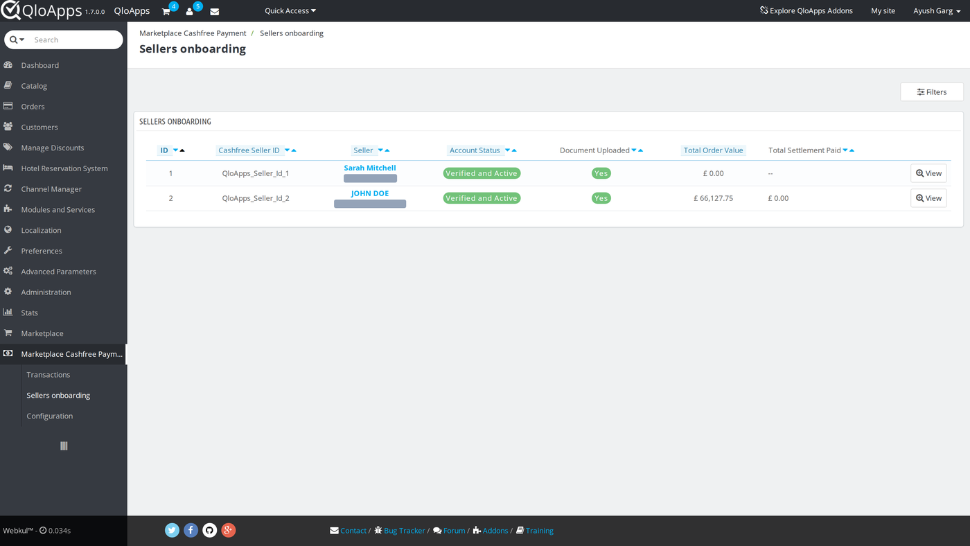 Sellers onboarding list