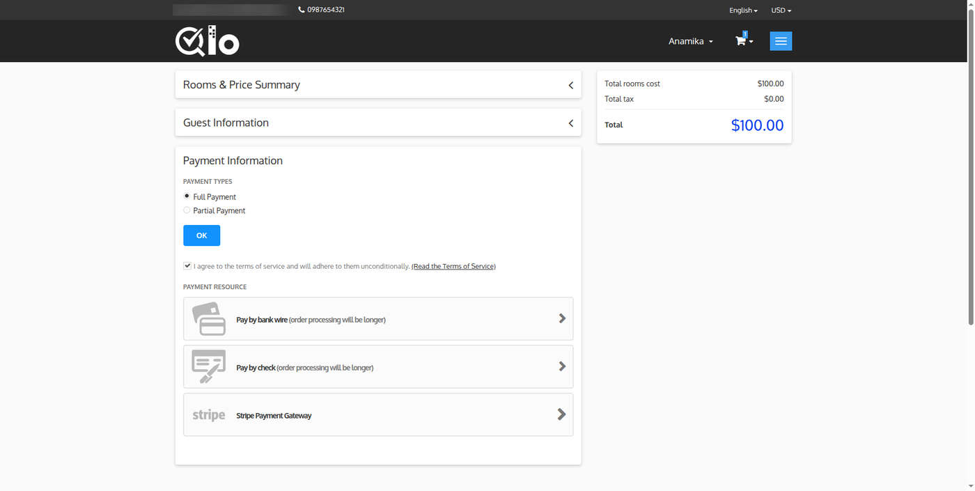Choosing Stripe Payment Gateway at the payment step