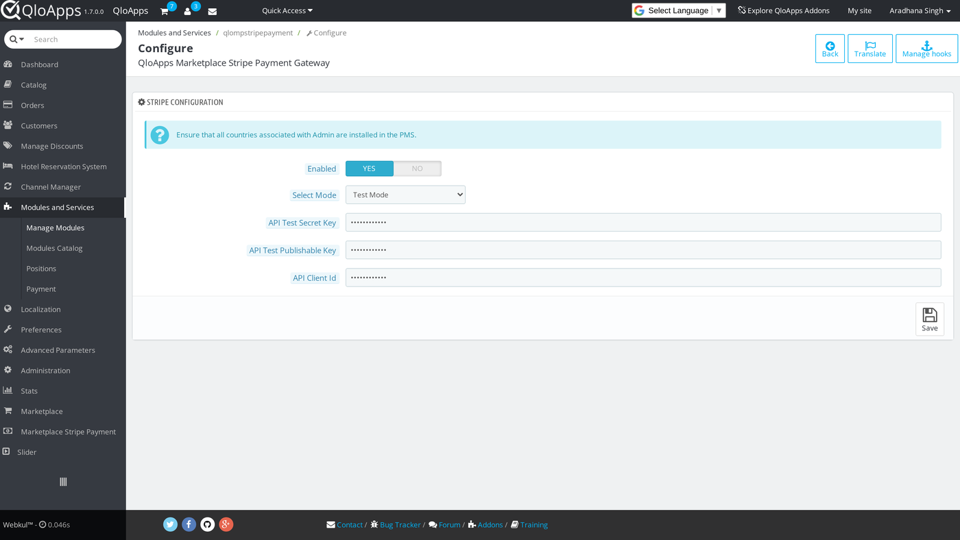 QloApps Marketplace Stripe Payment Gateway general configuration