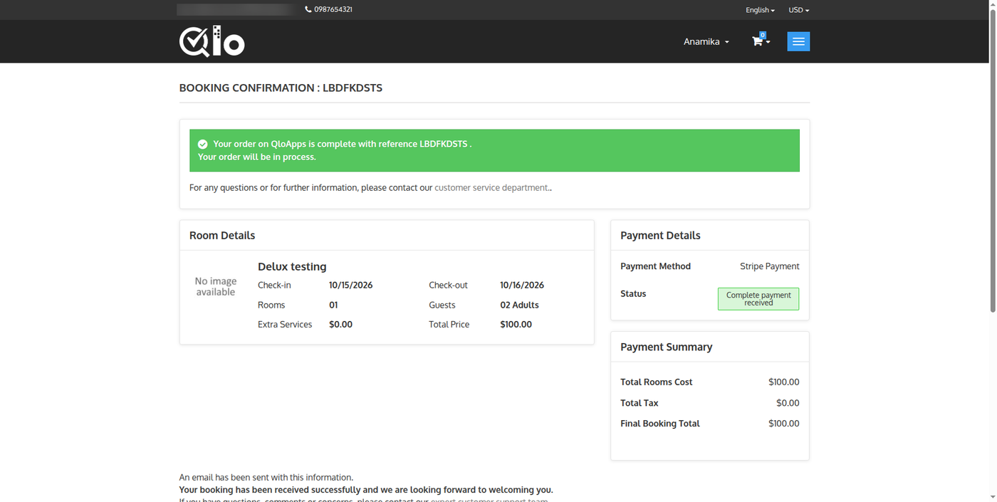 Order confirmation after a Stripe payment