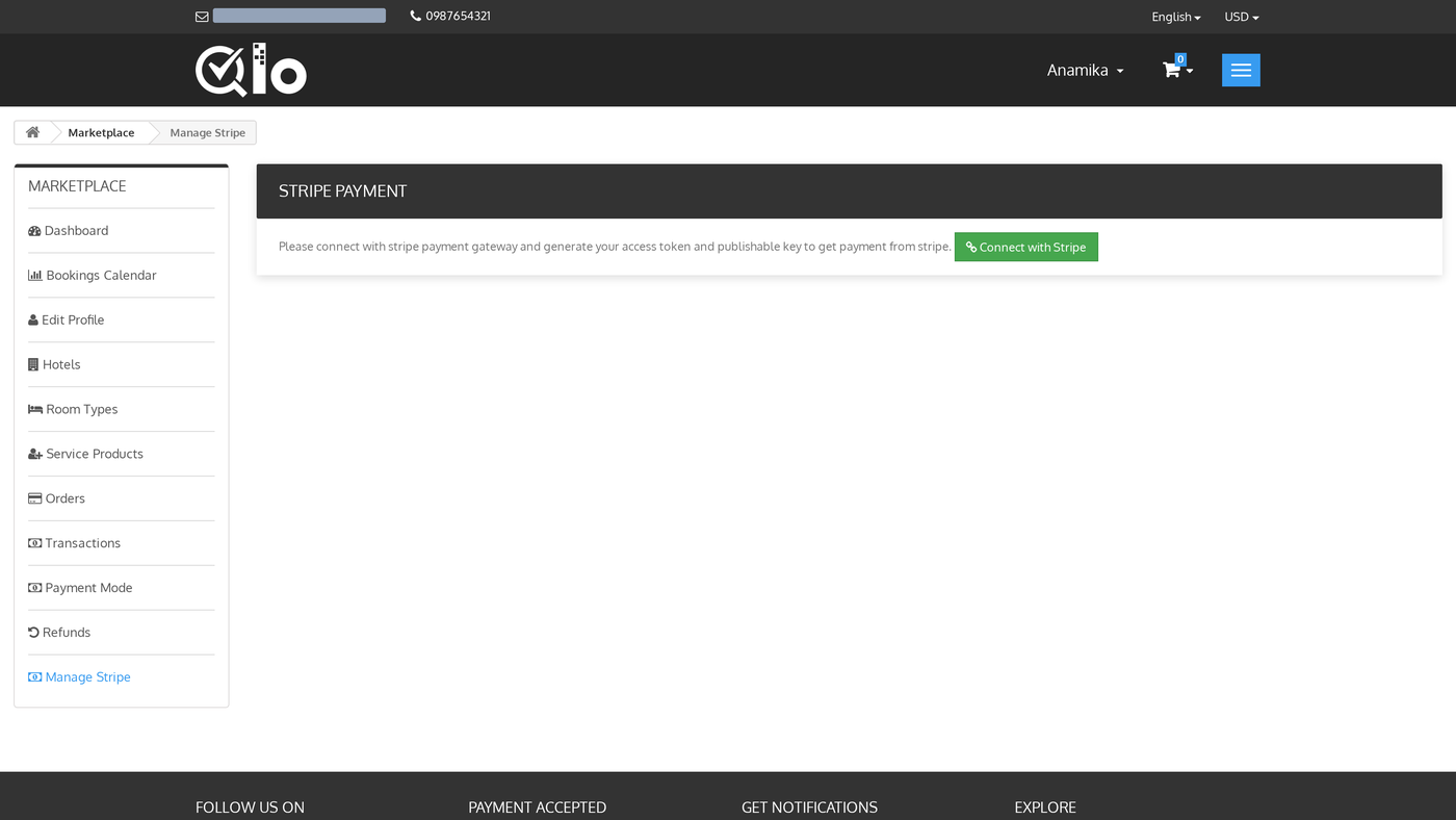Manage Stripe page for a seller who has not connected Stripe