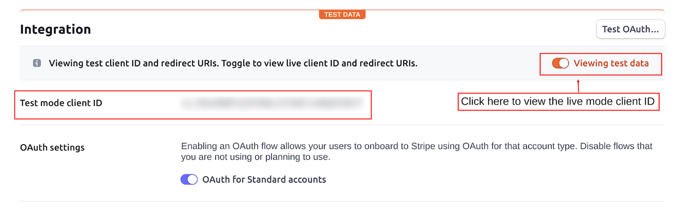 Client ID in the Stripe integration settings