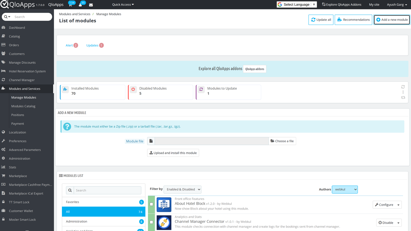 Uploading QloApps Mosler Smart Lock Connector in Modules and Services
