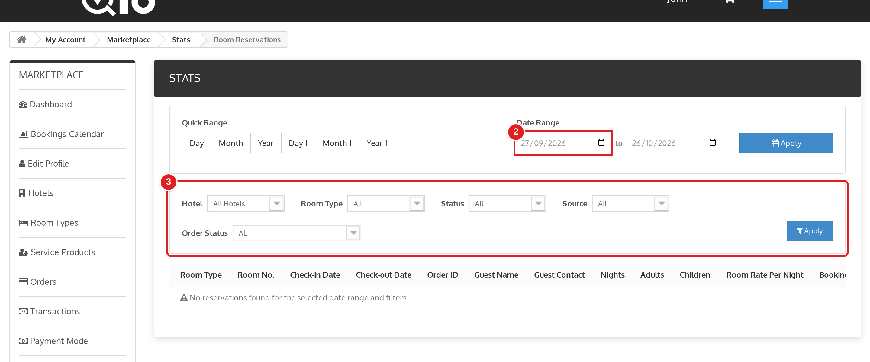 QloApps Marketplace Hotel Reports screenshot