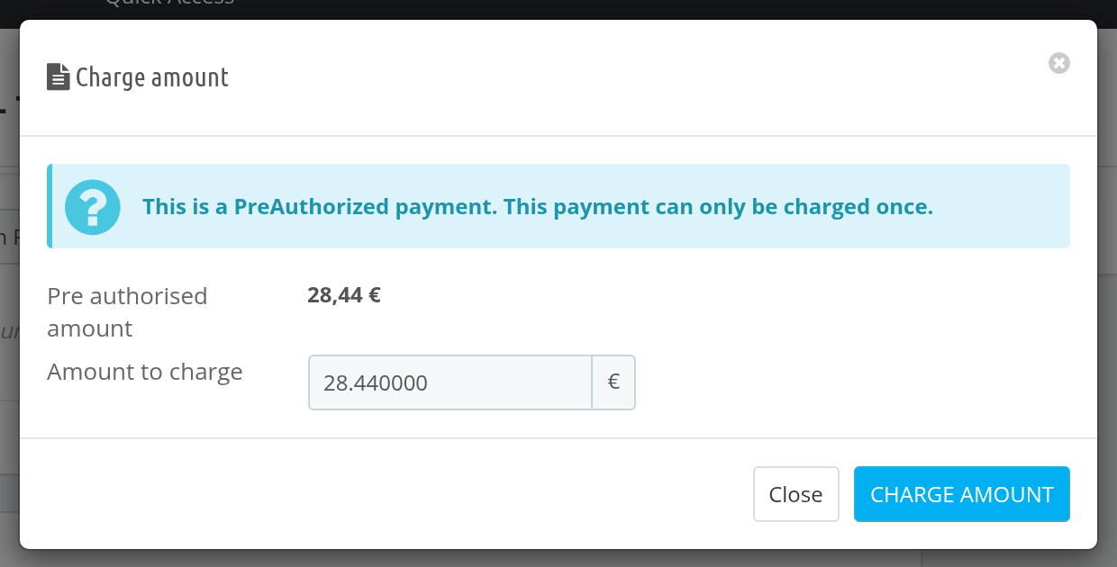Charge amount window for a pre-authorized payment