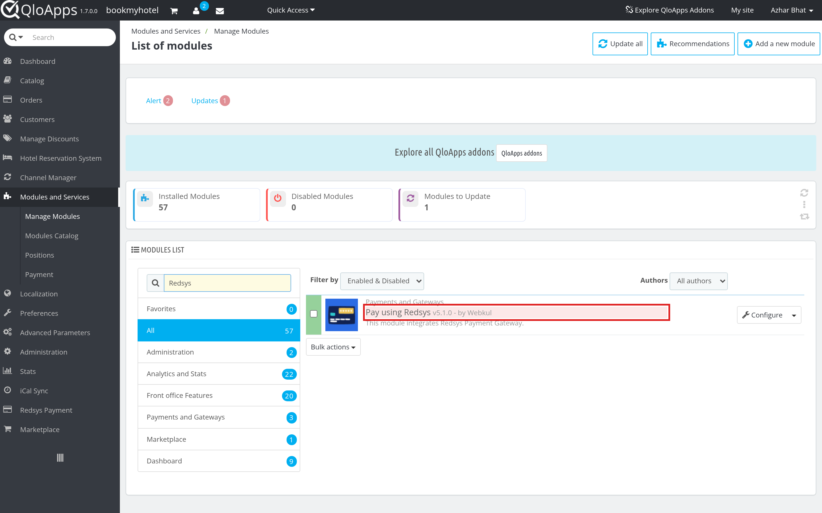 Pay using Redsys in the QloApps modules list