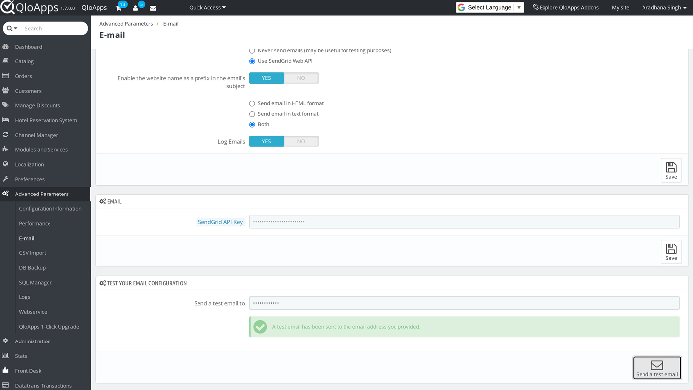 A successful SendGrid test email