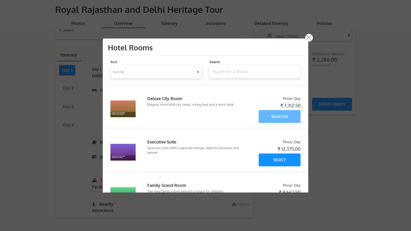 Customize room type in a package