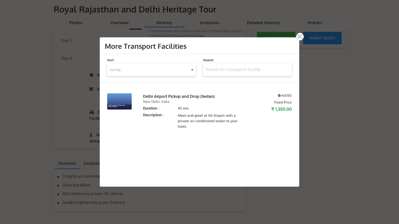 Customize transport facility in a package