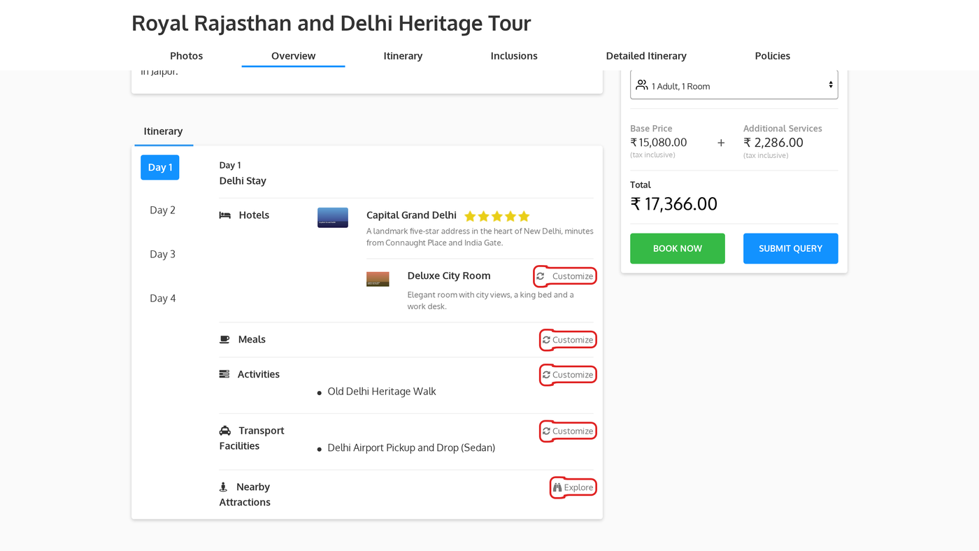 Package price and guest selection