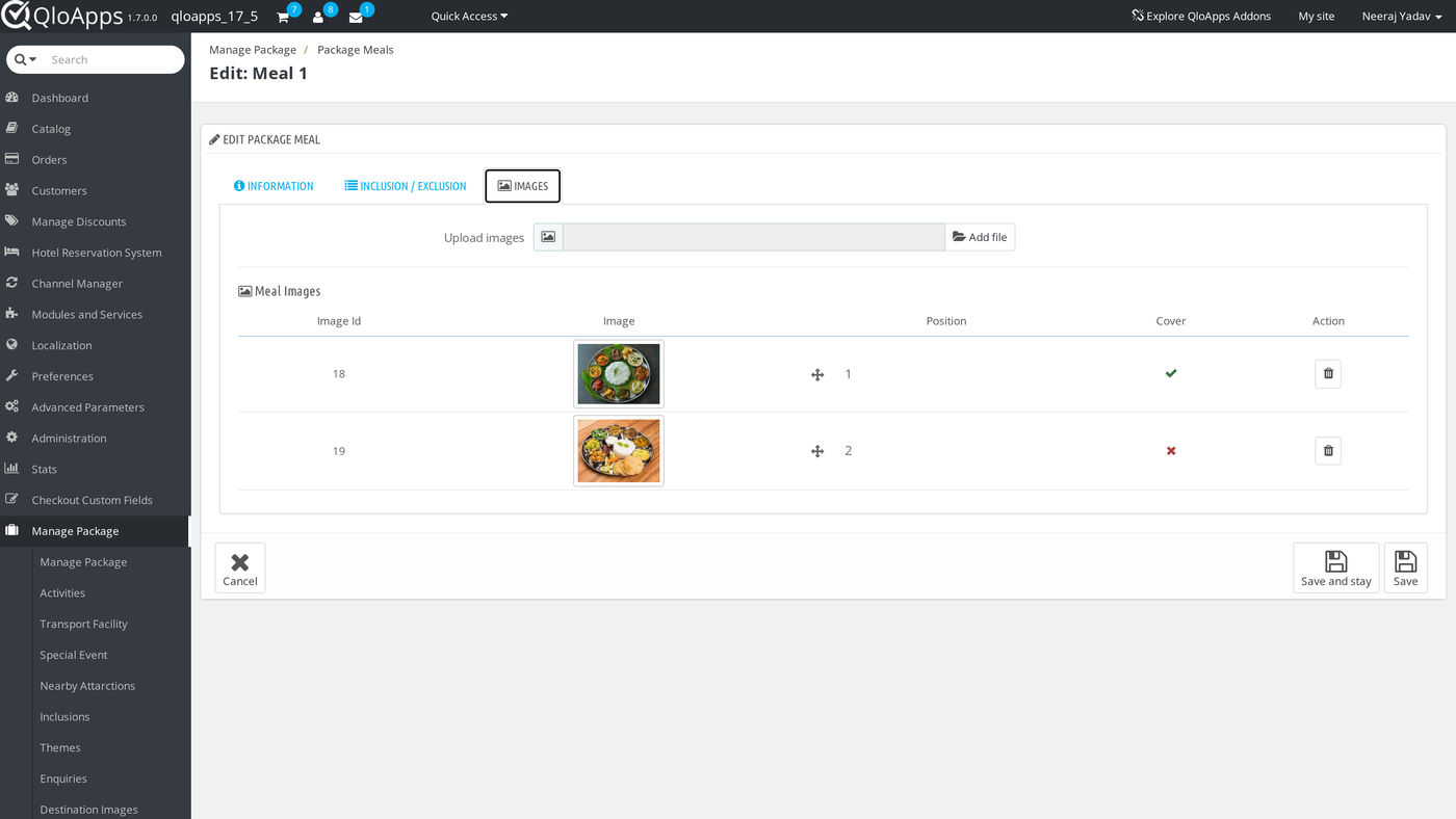 Meal images tab