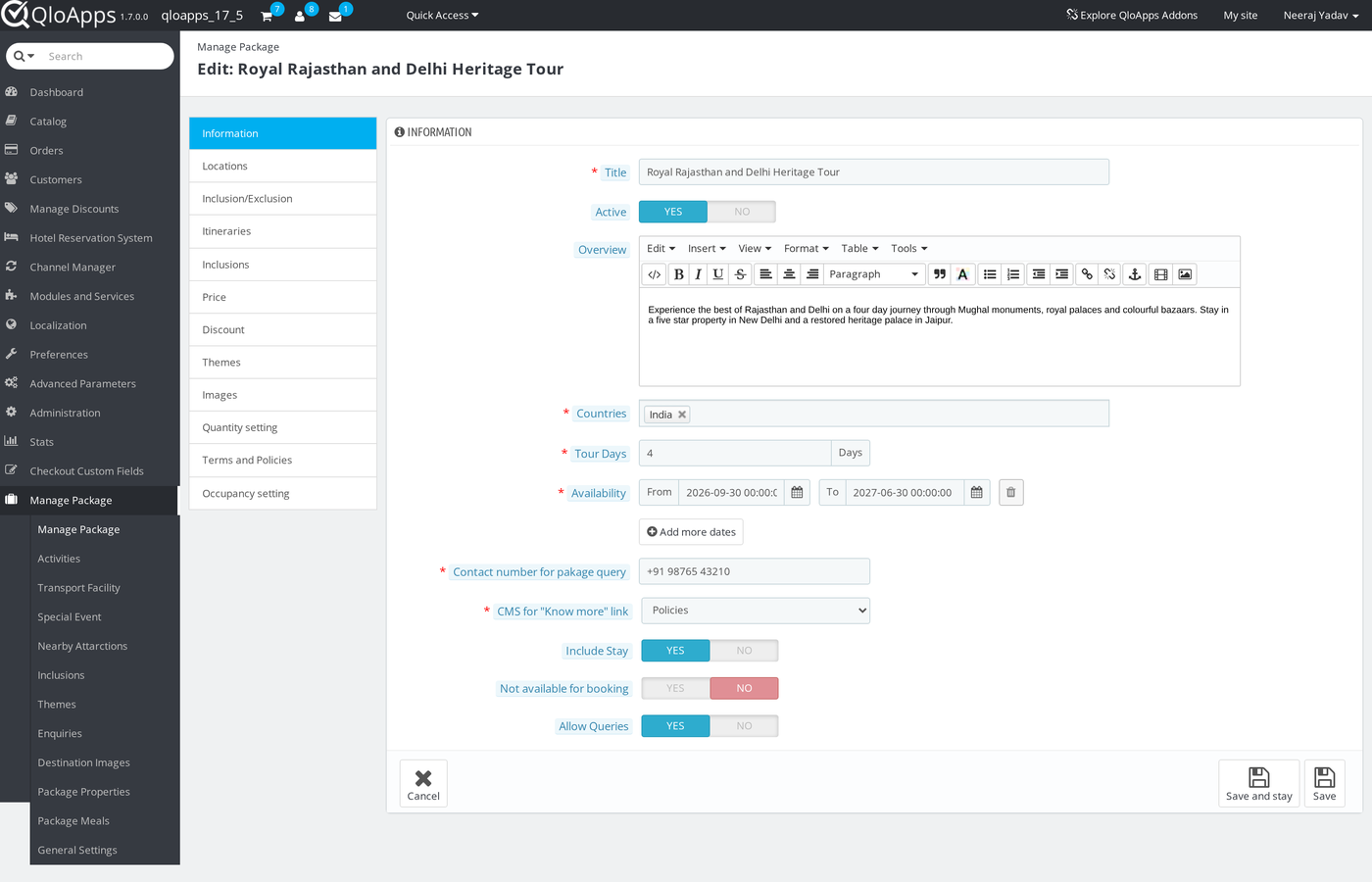 Package information tab