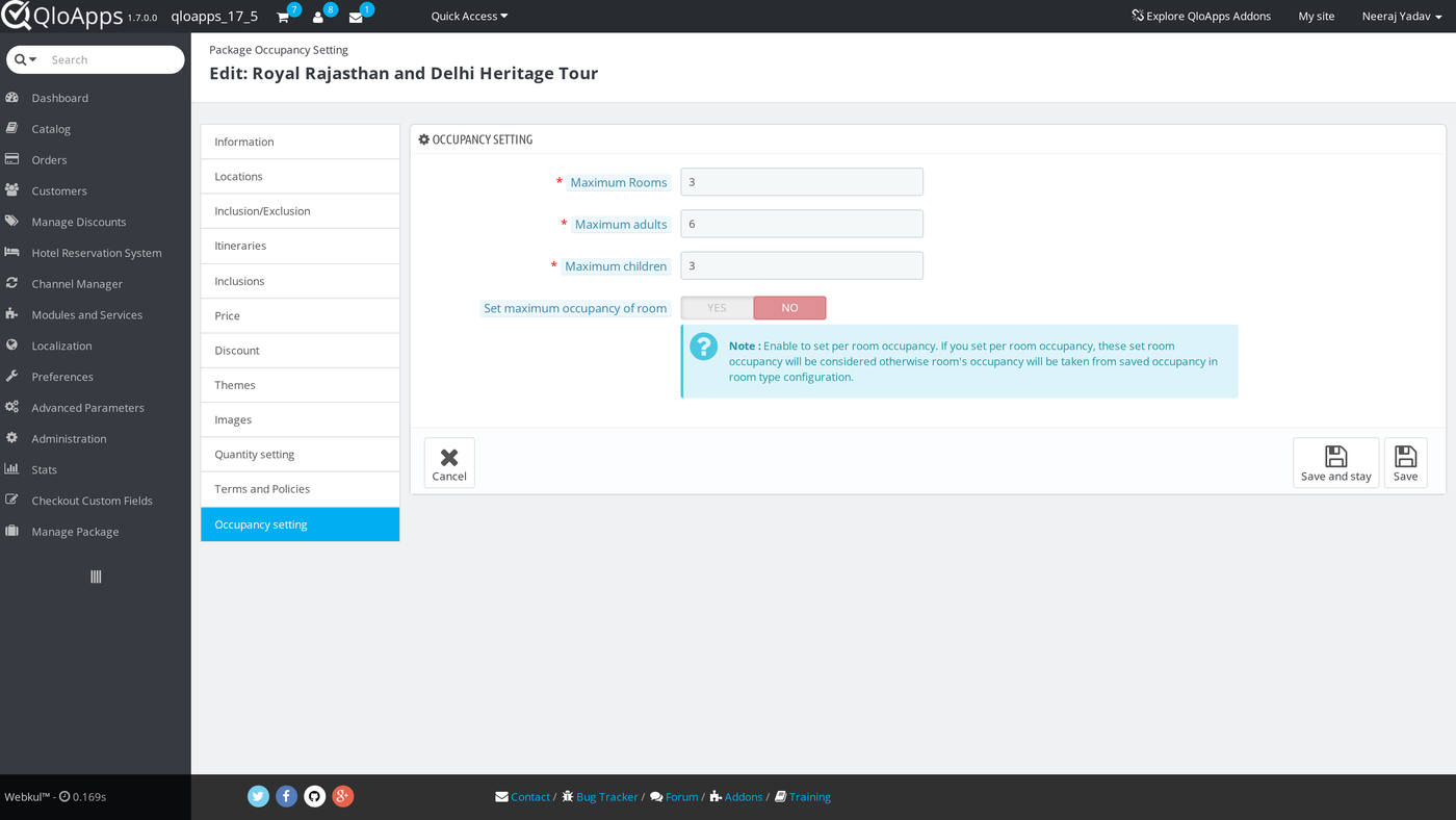 Package occupancy setting tab
