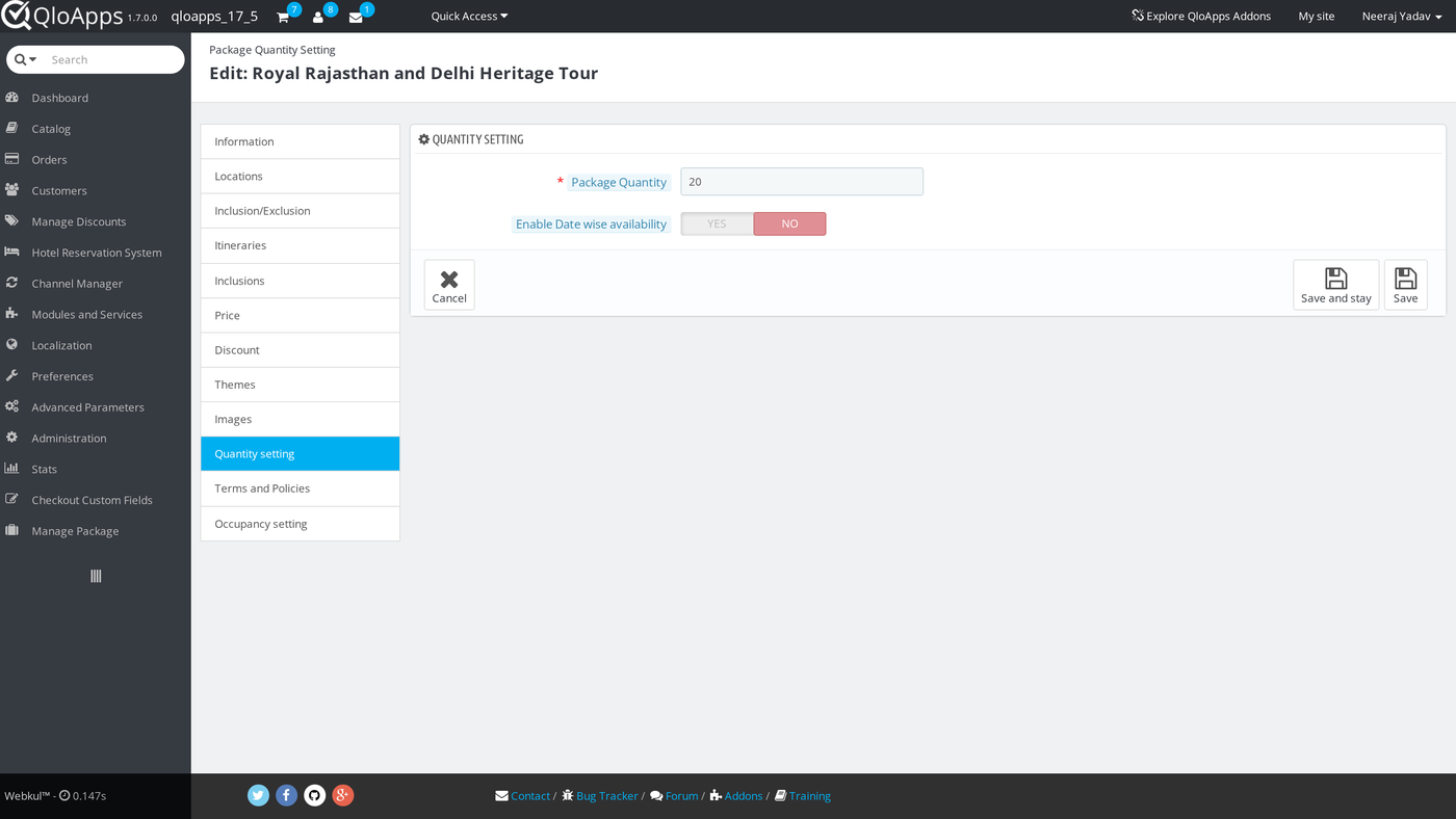 Package quantity setting tab